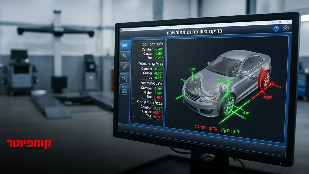 After the comparison table, showing a diagnostic computer screen. מסך מחשב המציג נתוני בדיקת רכב